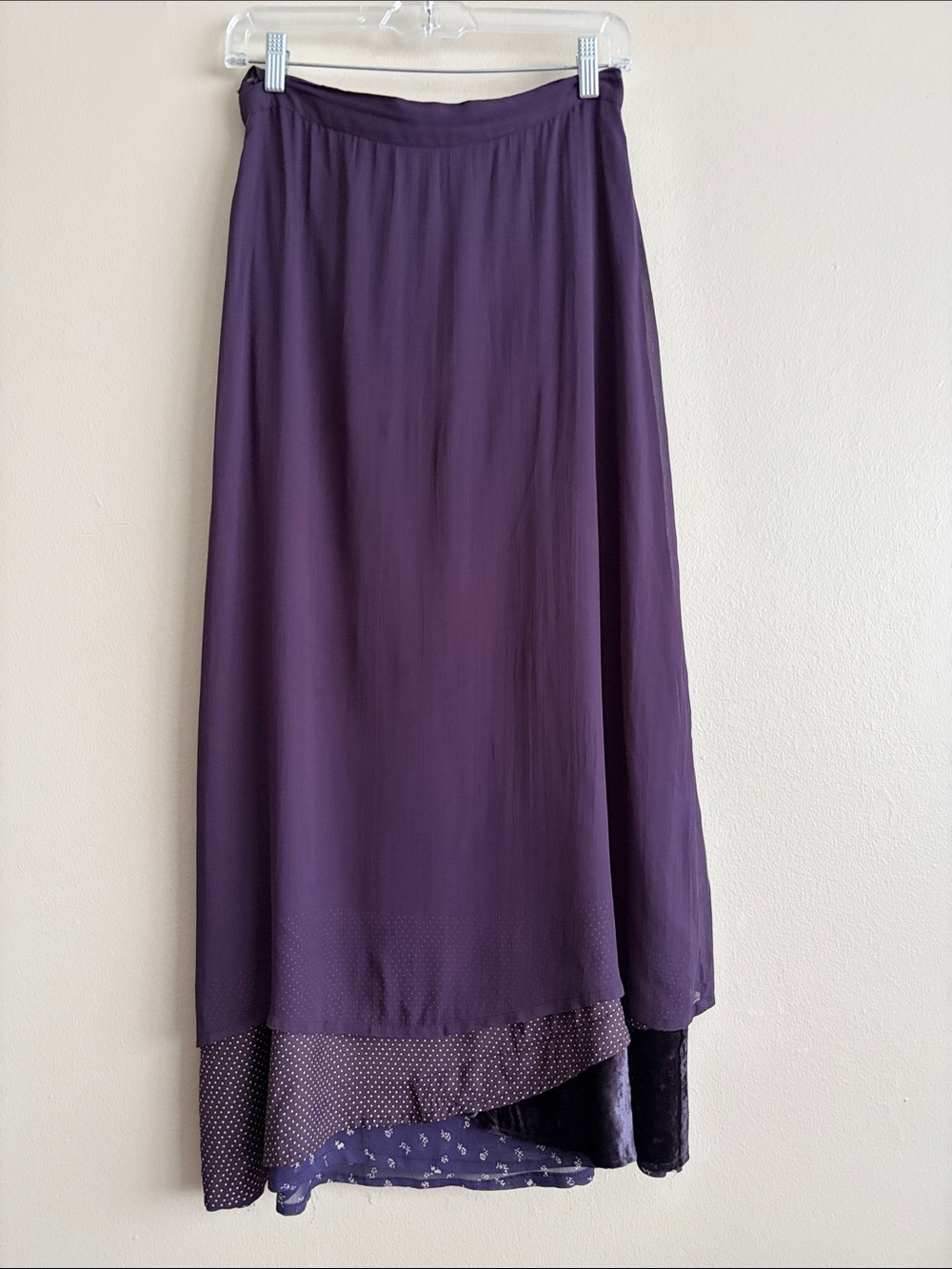 VTG April Cornell Purple Rayon Layered Maxi Skirt Velvet Polka Dot Whimsigoth M